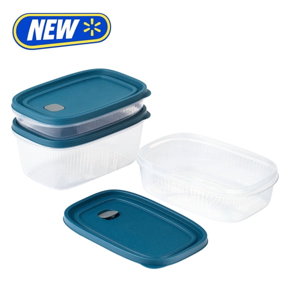 Mainstays Reusable Food Storage Container, Medium Rectangle, Plastic, 6 Pieces – 3 Containers with Lids, Multi Capacity, Ideal for Meal Planning