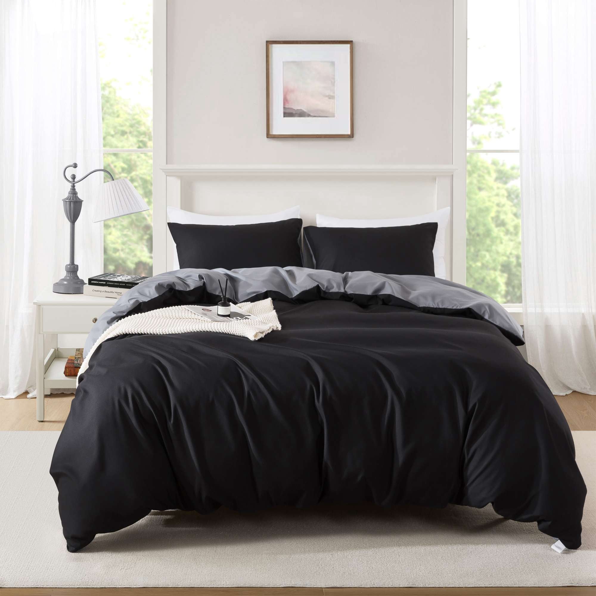 Mainstays Full/Queen Duvet Cover Set, All-Season, 3-Piece, Black