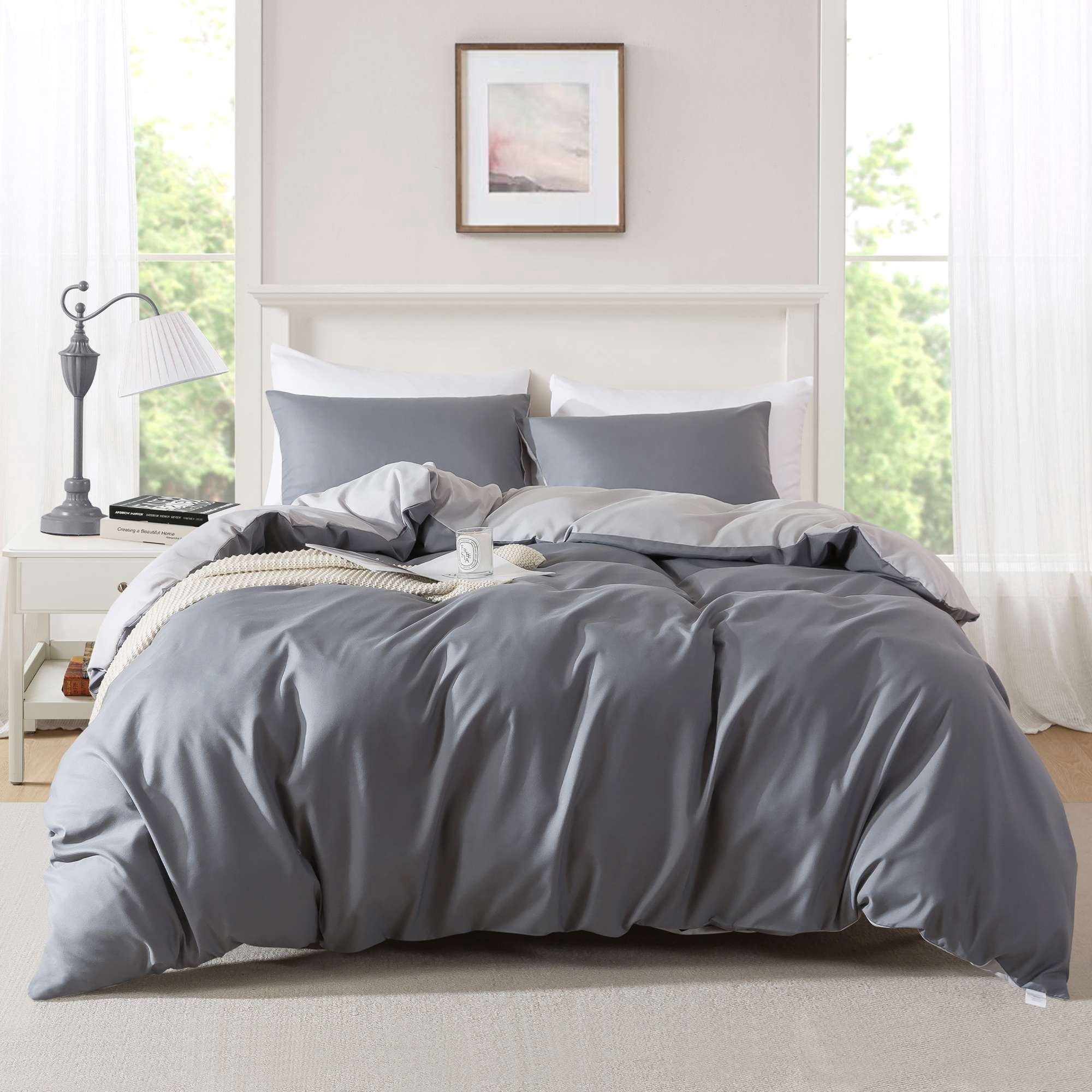 Mainstays King Duvet Cover Set, All-Season, 3-Piece, Grey