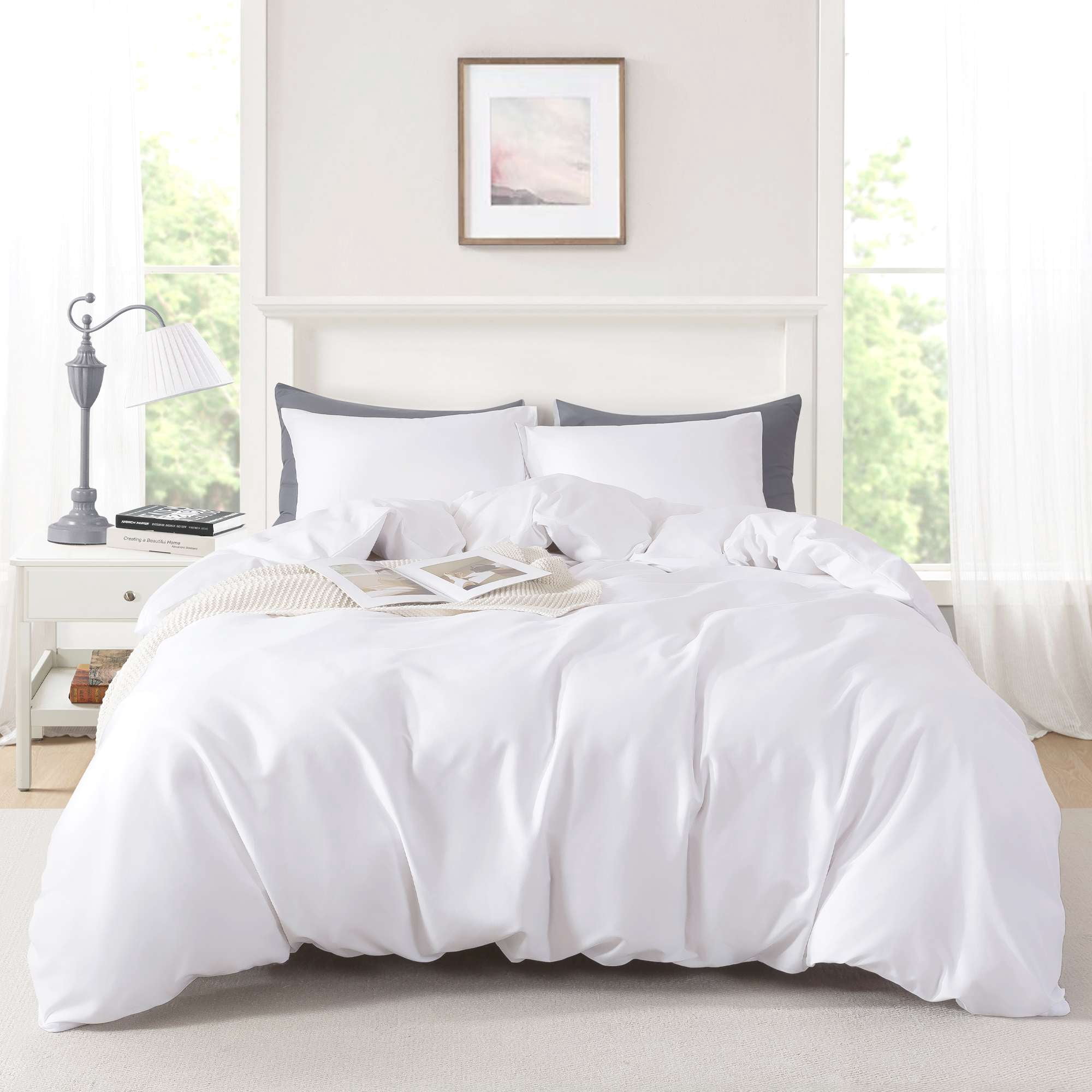 Mainstays Full/Queen Duvet Cover Set, All-Season, 3-Piece, White