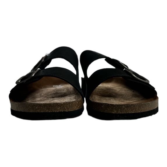 Mountain Sole Women's Double Buckle Easy Slide On Sandal (Black, 6)