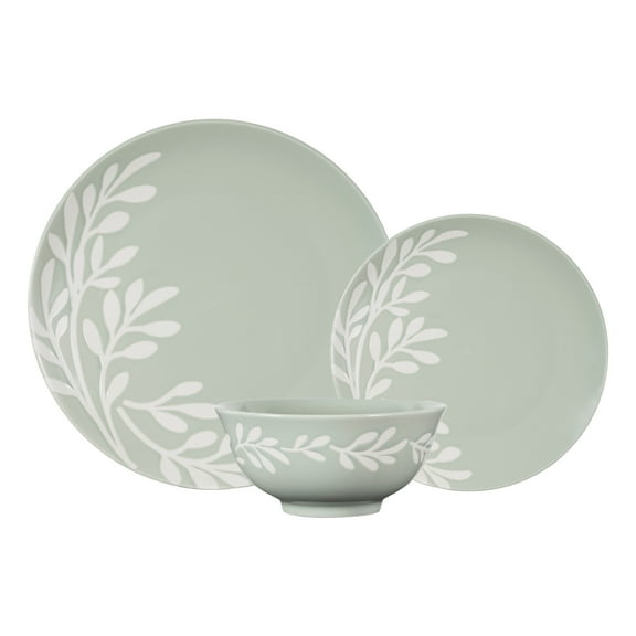 Mainstays Emelie 12-Piece Stoneware Dinnerware Set Green