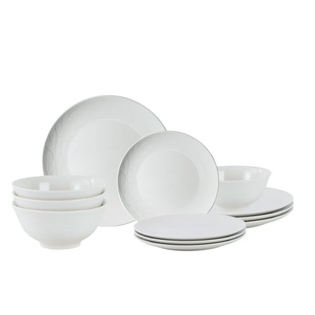 Mainstays Emelie 12-Piece Stoneware Dinnerware Set White