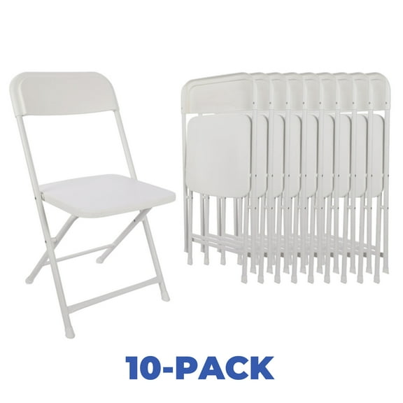 Mainstays Heavy Duty Steel Fram Resin Folding Chairs, White (Set of10), Event Style