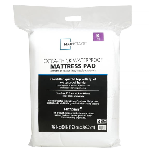 Mainstays 100% Polyester Extra Thick Mattress Pad, White, King