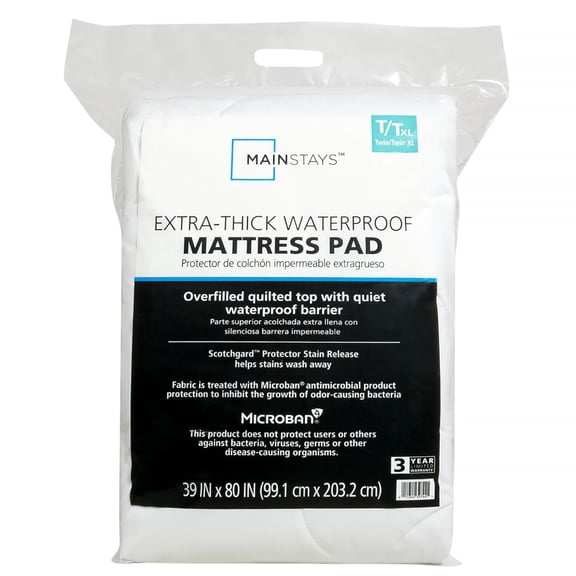 Mainstays 100% Polyester Extra Thick Mattress Pad, White, Twin / Twin-XL