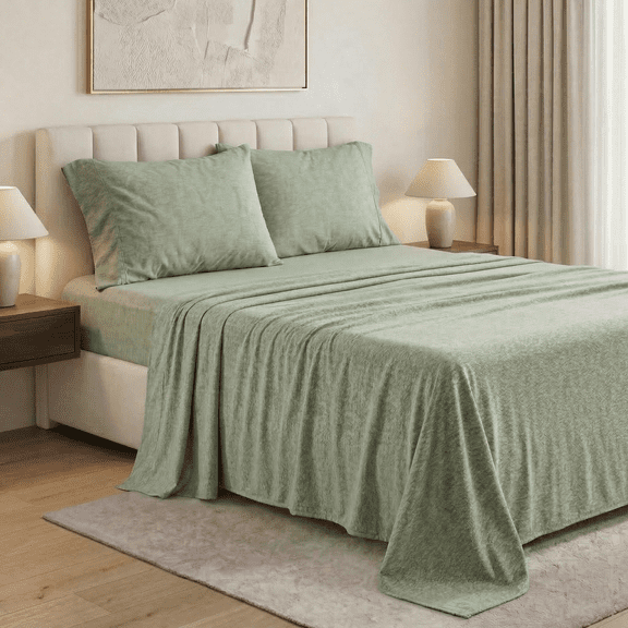 Mainstays 100% Cotton 4 Piece Flannel Sheet Set, Bay Leaf, Full