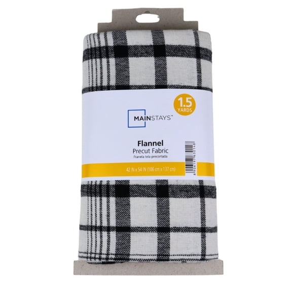 Mainstays 1.5 Yards 100% Cotton Flannel, White Black 42" Wide for Crafts
