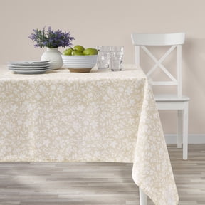 Mainstays Beige Floral Cross Stitch Tablecloth, 60” x 84”, Cotton Polyester Blend