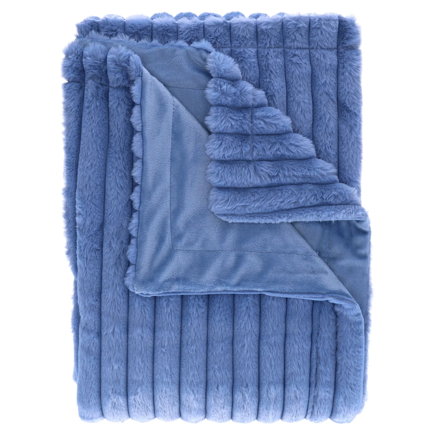 Mainstays Blue Jewel Channel Faux Fur Blanket, Twin, 66" x 90"