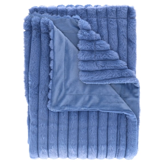 Mainstays Blue Jewel Channel Faux Fur Blanket, Twin, 66" x 90"