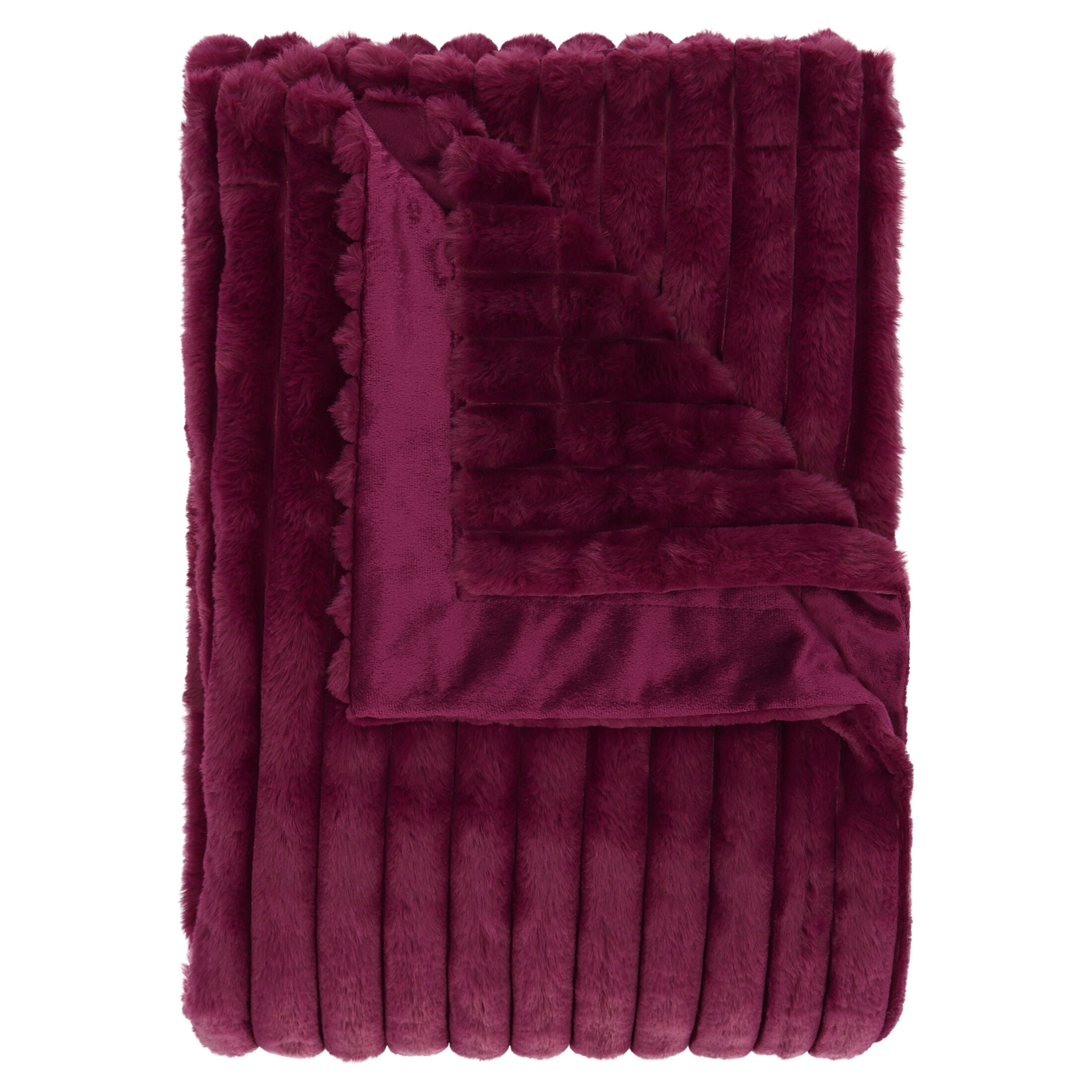 Mainstays Channel Faux Fur Blanket, Red Current, Full/Queen, 86" x 90"
