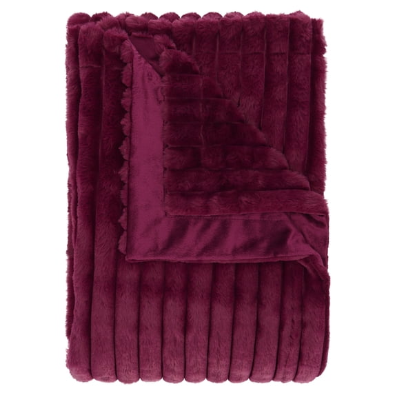 Mainstays Channel Faux Fur Blanket, Red Current, Full/Queen, 86" x 90"