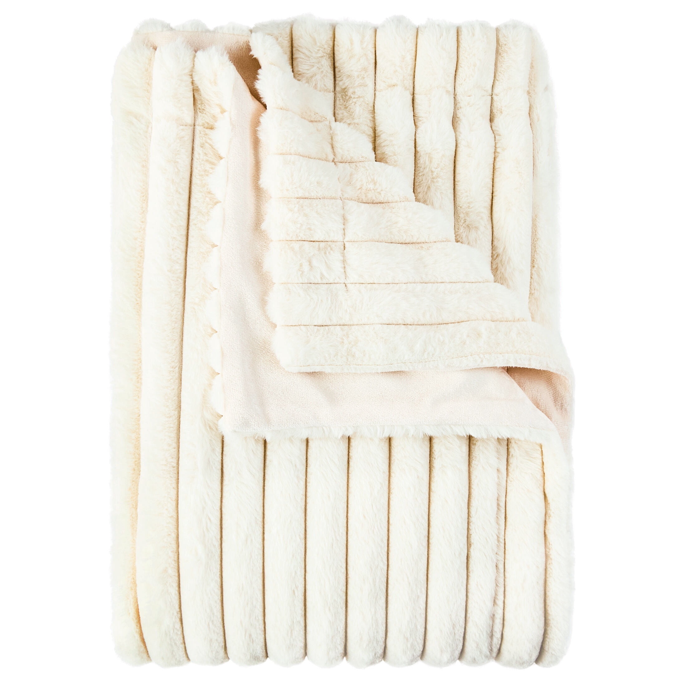 Mainstays Channel Faux Fur Blanket, Vanilla Dream, Full/Queen, 86" x 90"