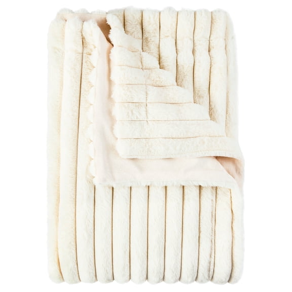Mainstays Channel Faux Fur Blanket, Vanilla Dream, Full/Queen, 86" x 90"