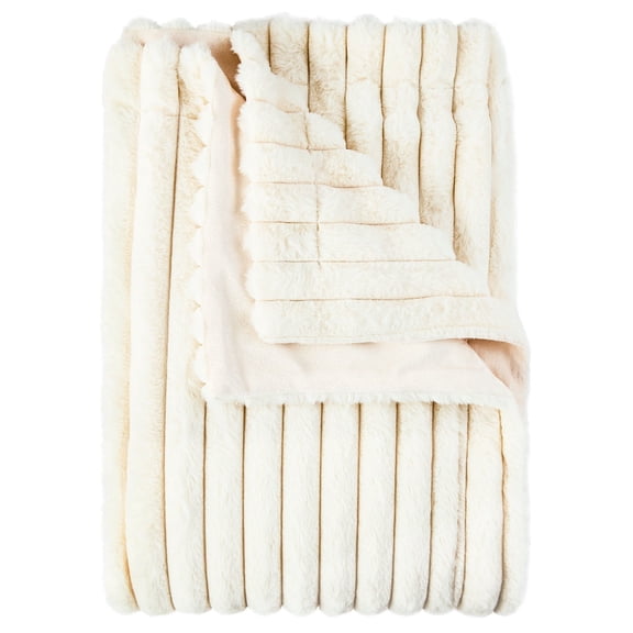 Mainstays Vanilla Dream Channel Faux Fur Blanket, King, 102" x 90"