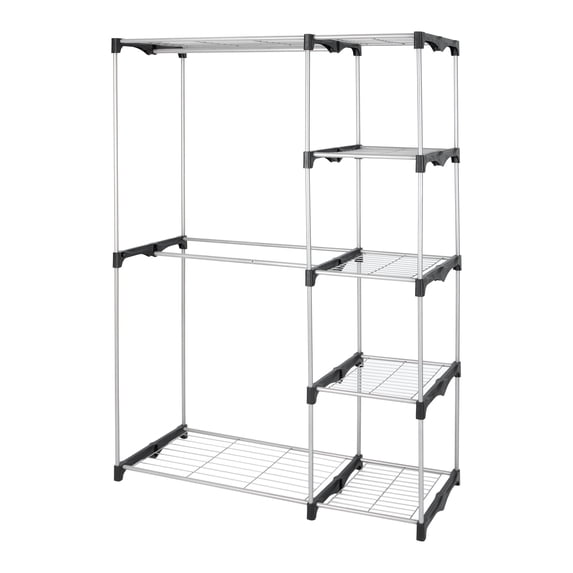 Mainstays 4-Shelf Metal Wire Closet Organizer with 2-Tier Clothes Rack