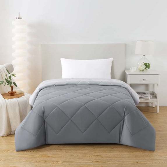 Mainstays Reversible Microfiber Comforter, Grey, Twin-XL