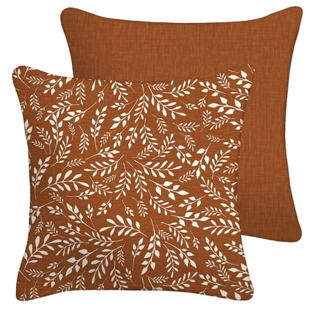 Mainstays 16" x 16" Reversible Orange Floral Harvest Decorative Outdoor Throw Pillow, Multi