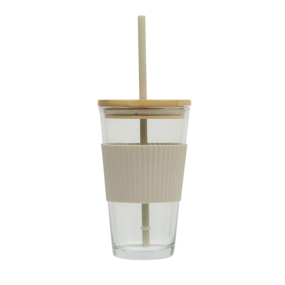 Mainstays 14.5oz Glass Sipper Beige Glass Cup