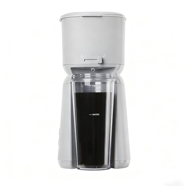 Mainstays Single Serve Hot & Iced Coffee Maker, Soft Silver, with Travel Tumbler and Reusable Filter
