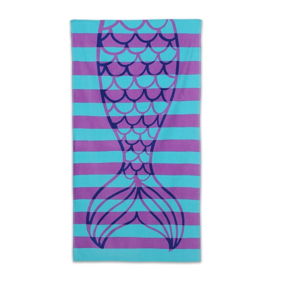 Mainstays Cotton Kids Beach Towel with Mermaid Tail Design, 30 x 60 Inches