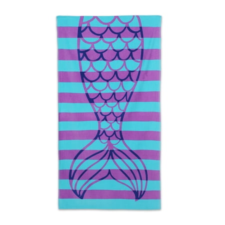 Mainstays Kids Cotton Blend Beach Towel, 30 x 60 Inches, Mermaid Tail