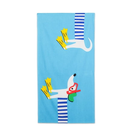 Mainstays Kids Cotton Blend Beach Towel, 30 x 60 Inches, Snorkel Dog