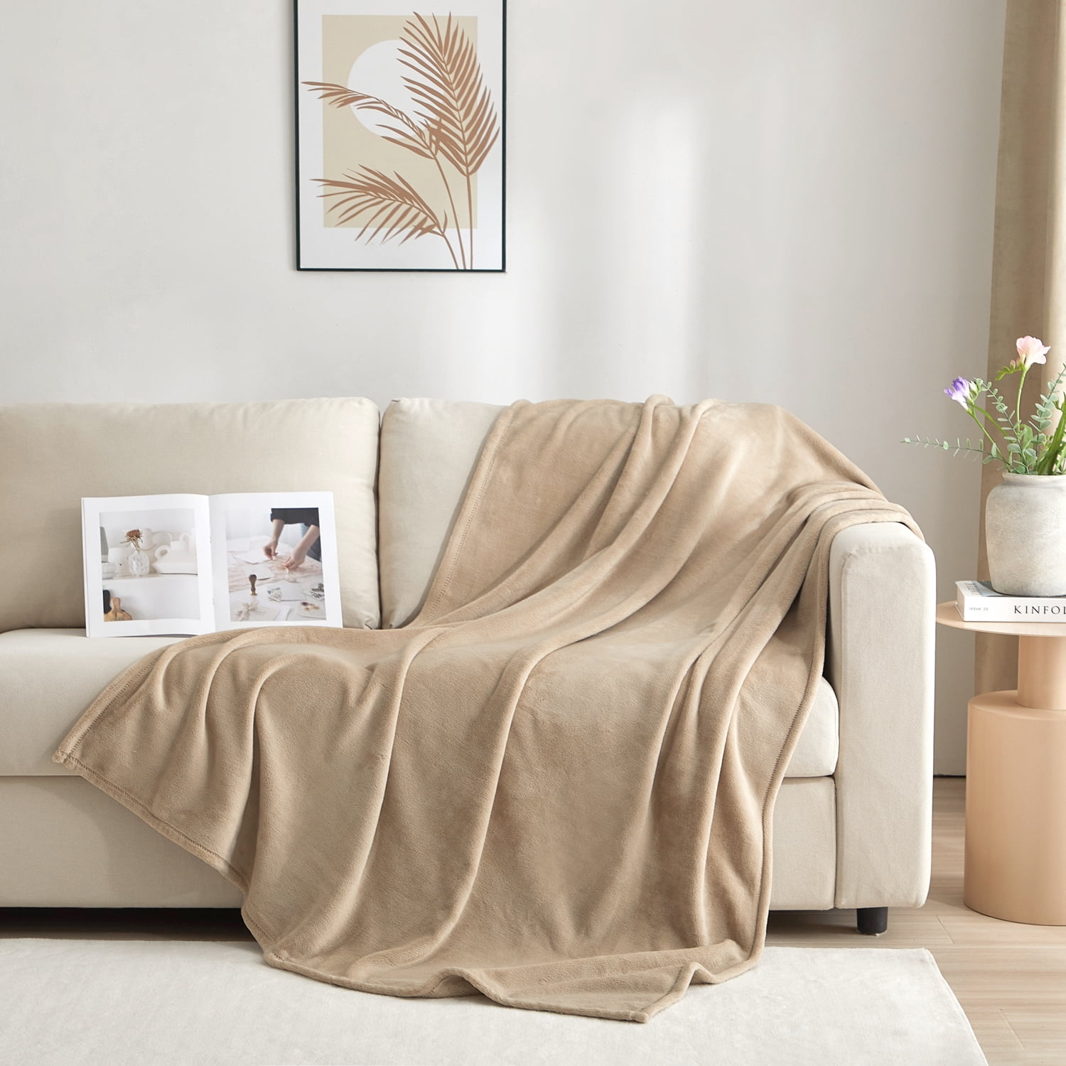 Mainstays Plush Oversized Throw Blanket, Beige, 50 in x 72 in