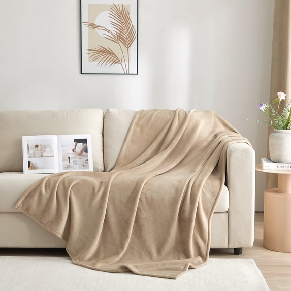 Mainstays Plush Oversized Throw Blanket, Beige, 50 in x 72 in