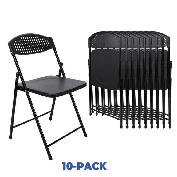 Mainstays Steel Frame Light-Weight Compact Plastic Folding Chairs,Black (Set of 10)