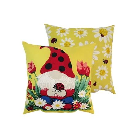 Mainstays 16" x 16" Reversible Decorative Outdoor Throw Pillow, Ladybug Gnome