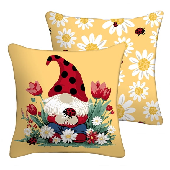 Mainstays 16" x 16" Reversible Decorative Outdoor Throw Pillow, Ladybug Gnome
