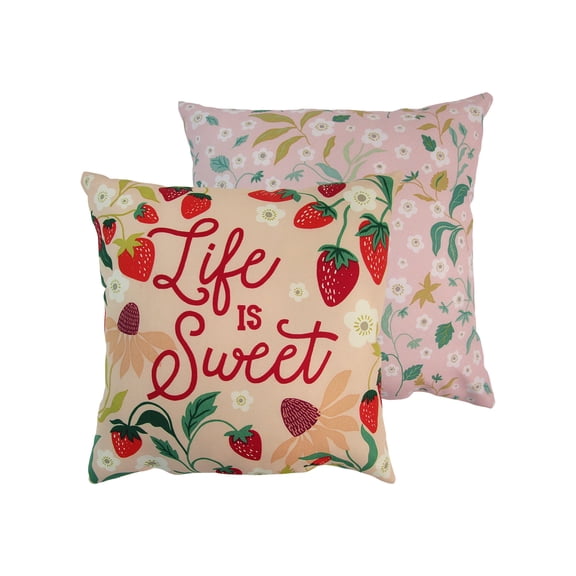 Mainstays 16" x 16" Reversible Decorative Outdoor Throw Pillow, Life Is Sweet
