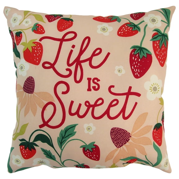 Mainstays 16" x 16" Reversible Decorative Outdoor Throw Pillow, Life Is Sweet