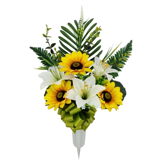 Mainstays Outdoor 23 inch Artificial Lily Flowers in Vase, Green Color.