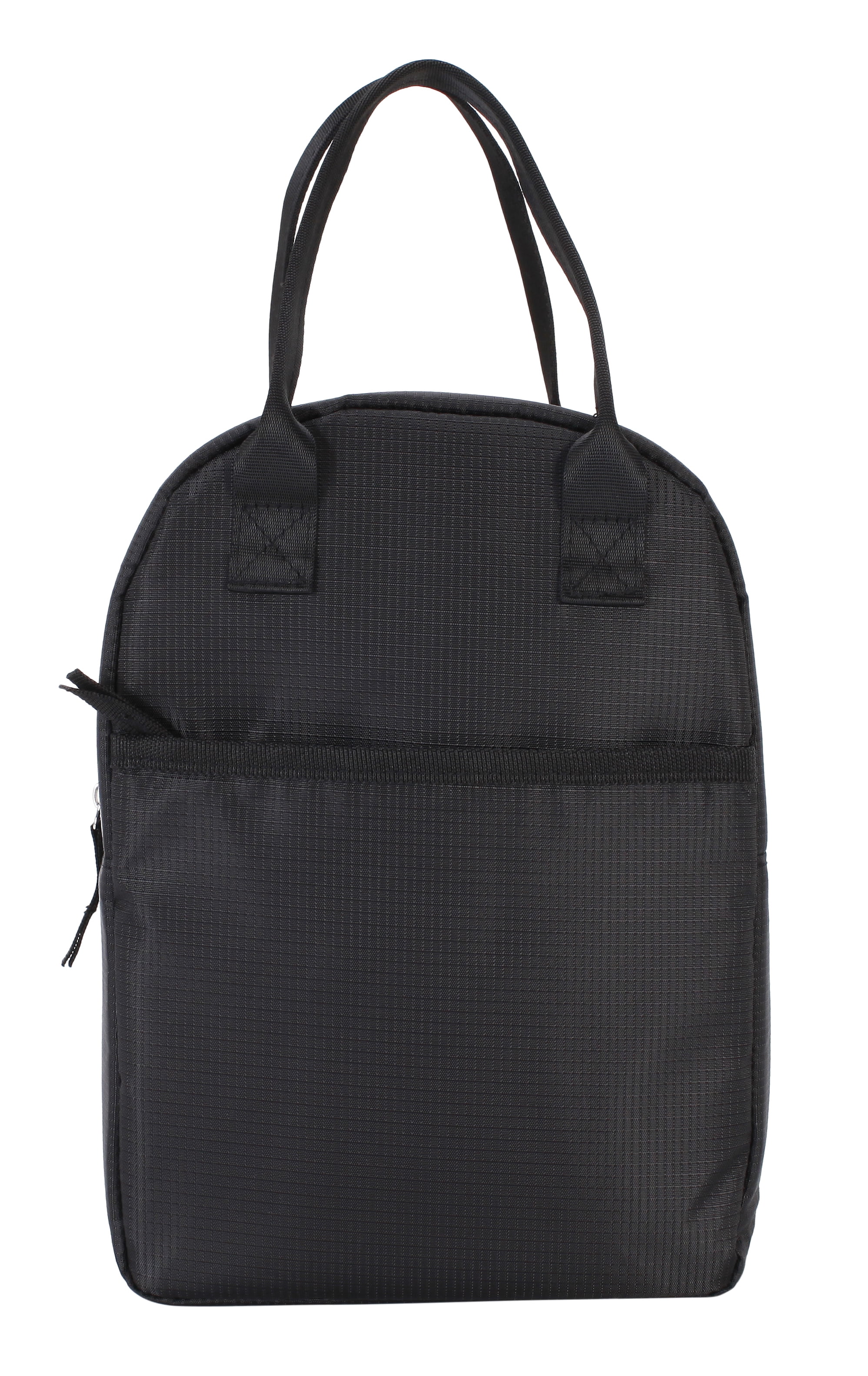 Mainstays Black Reusable Polyester Lunch Bag, Rounded Top, Zippered Main Compartment and Front Pocket