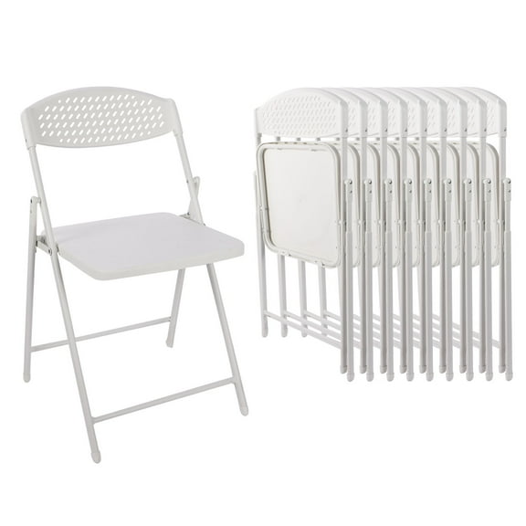 Mainstays Steel Frame Light-Weight Compact Plastic Folding Chairs,White (Set of 10)