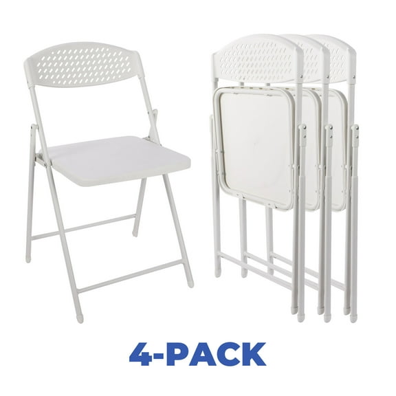 Mainstays Furniture Steel Banquet Folding Chairs Light-Weight Plastic Chairs,White (Set of 4)