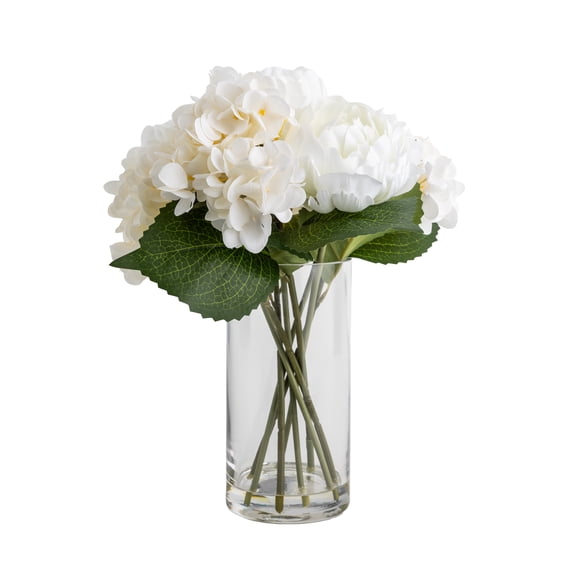 Mainstays Large Artificial White Floral Arrangement in Clear Glass Vase, 14"