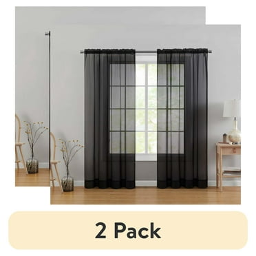 (2 pack) Mainstays Marjorie Sheer Voile Curtain Panel, 1 Panel, Black, 59" W x 63" L