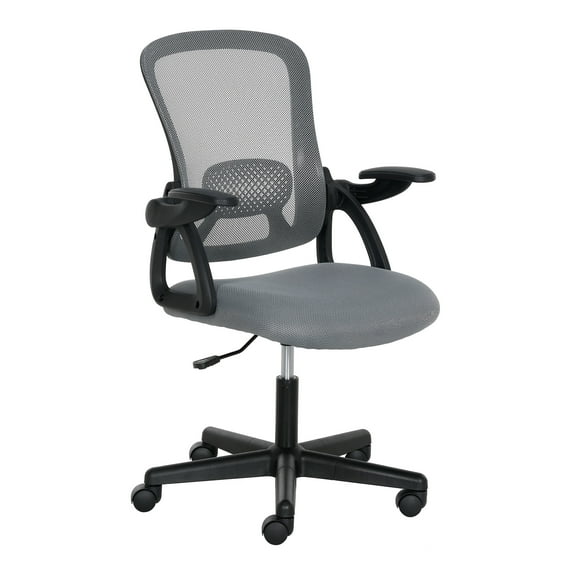 Mainstays Ergonomic Mesh Back Office Chair with Flip Up Arms for Adults, Grey Fabric, 275lb