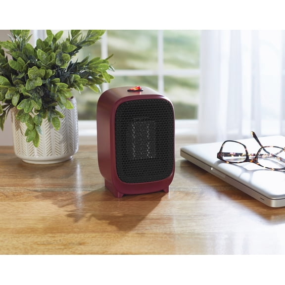 Mainstays Personal Ceramic Space Heater, 400 W, Indoor, Red