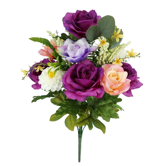 Mainstays 21''H Artificial Large Rose Mixed Bouquet, Purple Color
