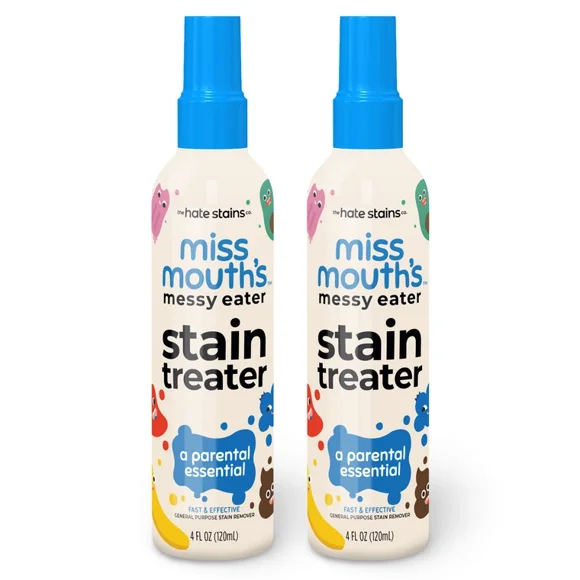 Miss Mouth's Messy Eater Stain Treater Spray for Baby & Kids – 4 oz. 2 pk – Newborn & Baby Essentials – Stain Remover for Food, Grease, Coffee & More – Gentle on Laundry, Fabric & Underwear