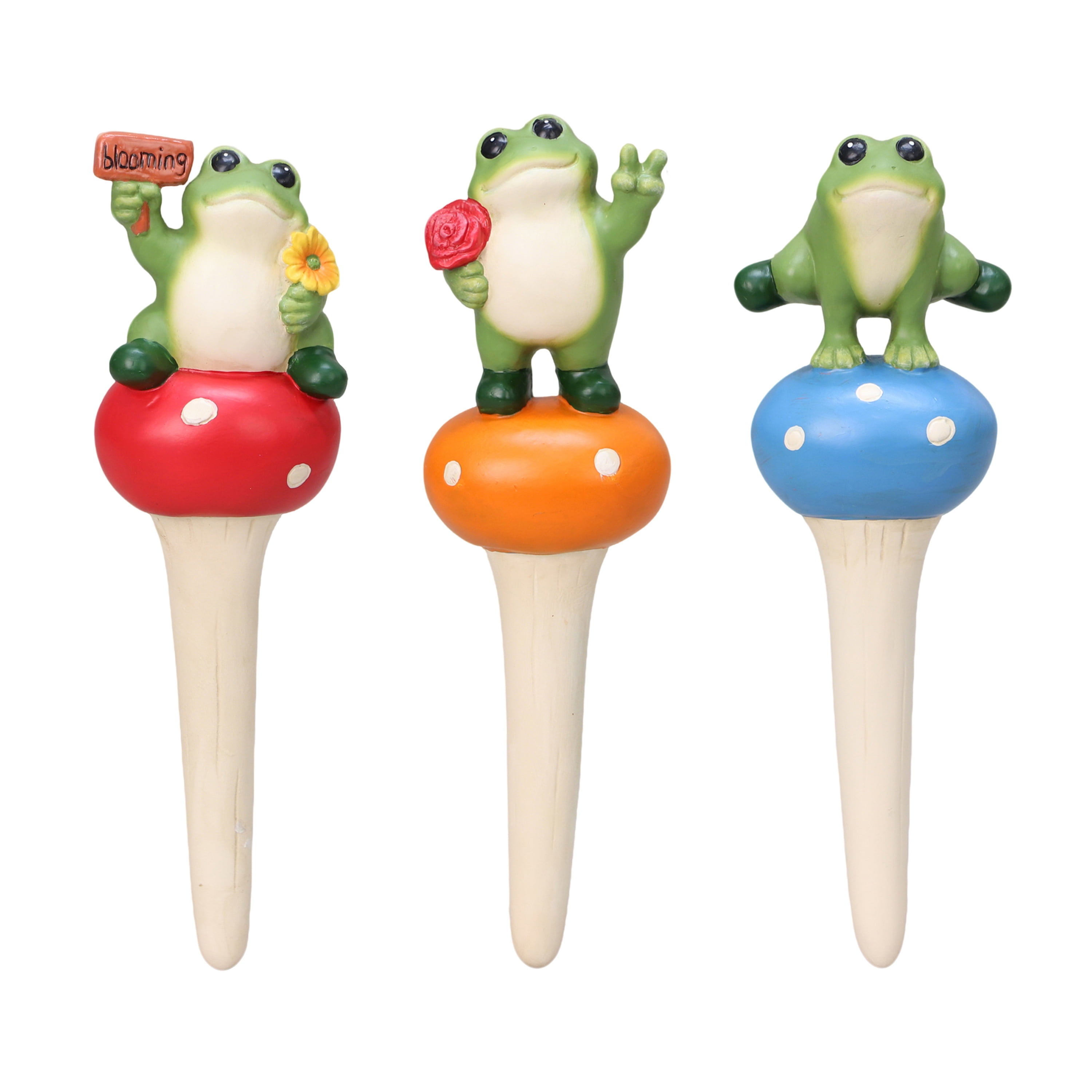 Mainstays Outdoor 3PK Frog and Mushroom Planter Stakes, 2.13 in L x 1.75 in W x 7.75 in H