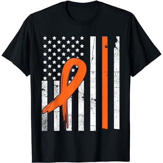 MS Multiple Sclerosis Awareness Orange Ribbon US Flag T-Shirt