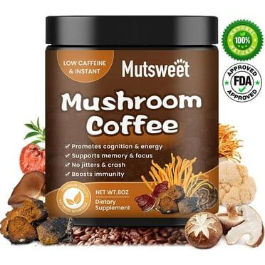 MS Mushroom Coffee Powder,10 Mushrooms Mixed for Brain Focus,Energy,Digestion & Immune Support,8 oz