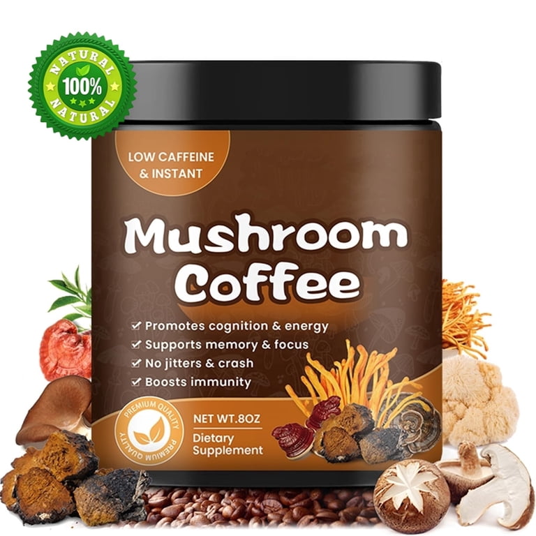 MS Mushroom Coffee Powder, 10 Mushroom Blend for Energy, Focus, Digestion, Immune Support, 8 oz