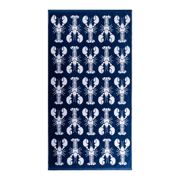 Mainstays Patriotic Cotton Blend Cotton Blend Beach Towel, 36 x 72 in, Navy Blue Lobster